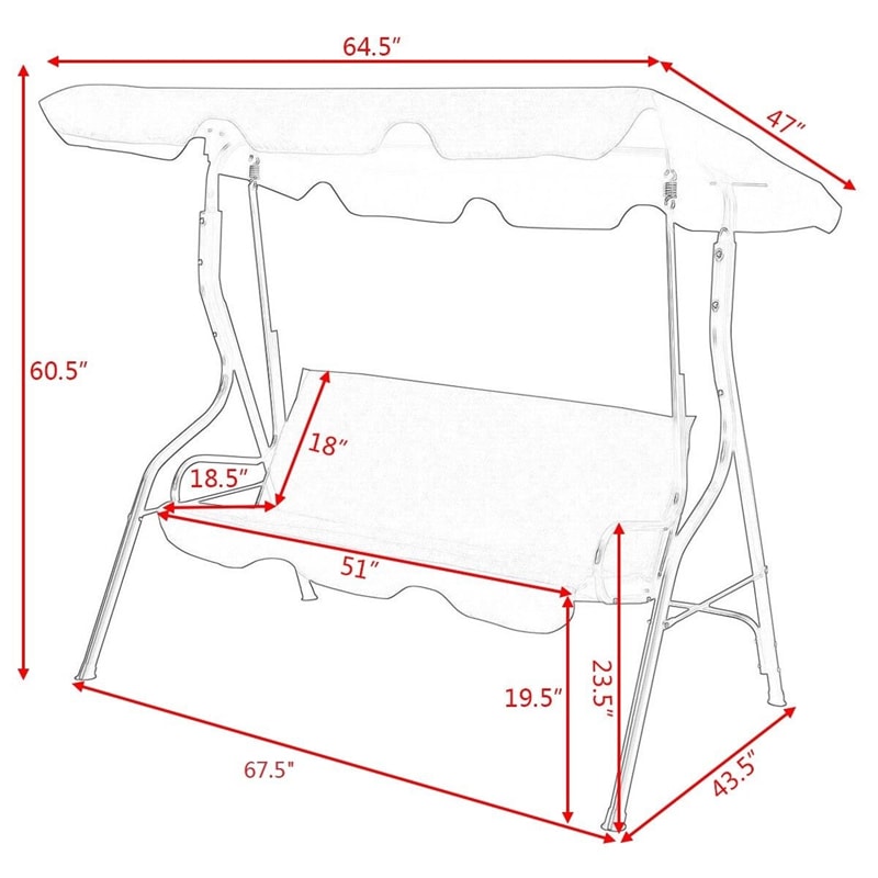 3 Person Porch Swing Outdoor Patio Canopy Swing Chair Swing Glider Hammock with Removable Cushions & Powder-Coated Steel Frame