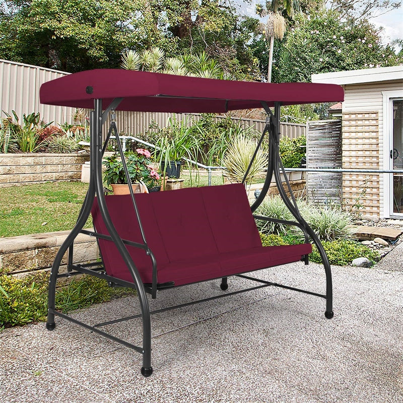 Outdoor Converting Swing Canopy Hammock 3-Seat Porch Swing Glider Chair with  & Adjustable Tilt Canopy, Seat & Back Cushions