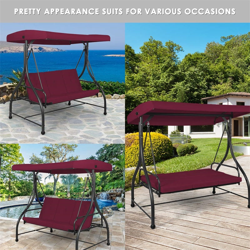 Outdoor Converting Swing Canopy Hammock 3-Seat Porch Swing Glider Chair with  & Adjustable Tilt Canopy, Seat & Back Cushions