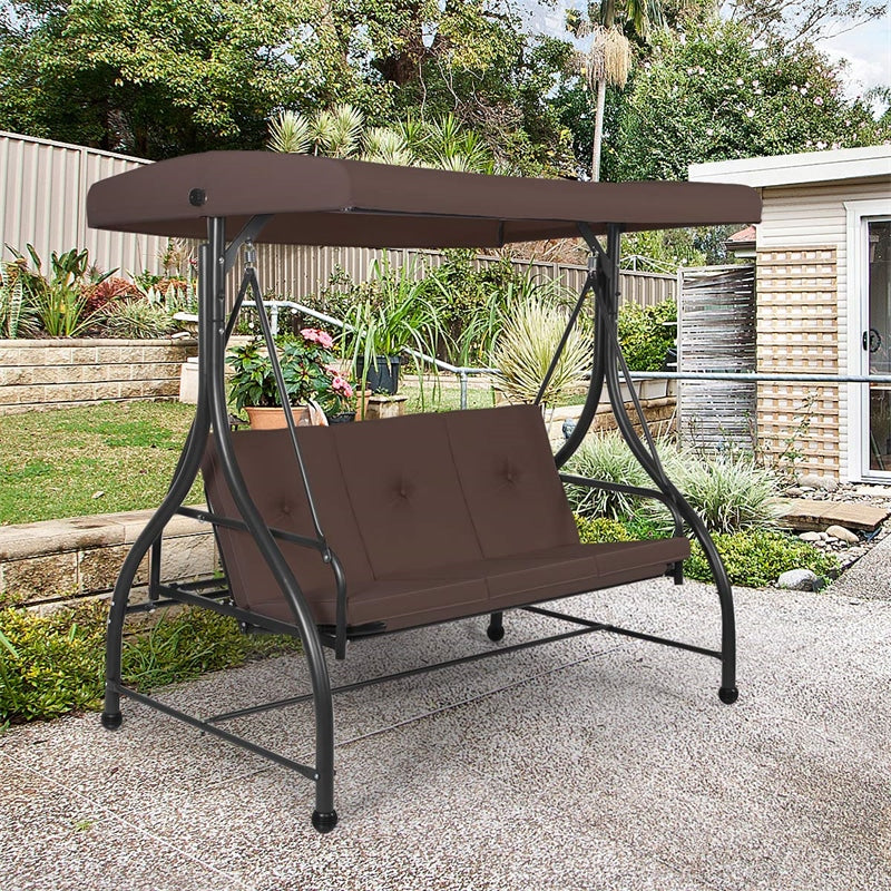 Outdoor Converting Swing Canopy Hammock 3-Seat Porch Swing Glider Chair with  & Adjustable Tilt Canopy, Seat & Back Cushions