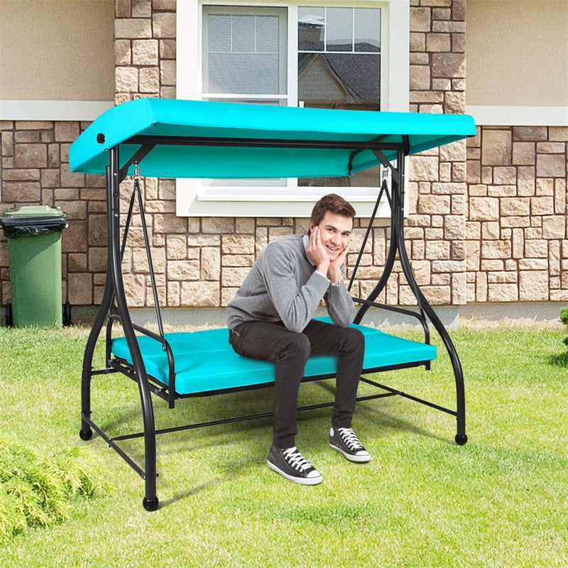 Outdoor Converting Swing Canopy Hammock 3-Seat Porch Swing Glider Chair with  & Adjustable Tilt Canopy, Seat & Back Cushions