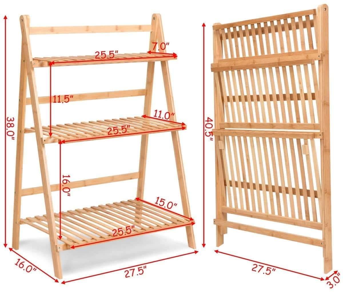 3 Tier Folding Bamboo Plant Stand Organizer Storage Shelving - Bestoutdor