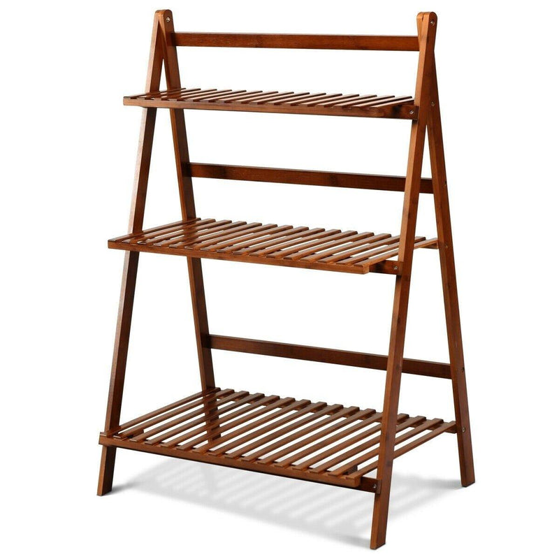 3 Tier Folding Bamboo Plant Stand Organizer Storage Shelving - Bestoutdor