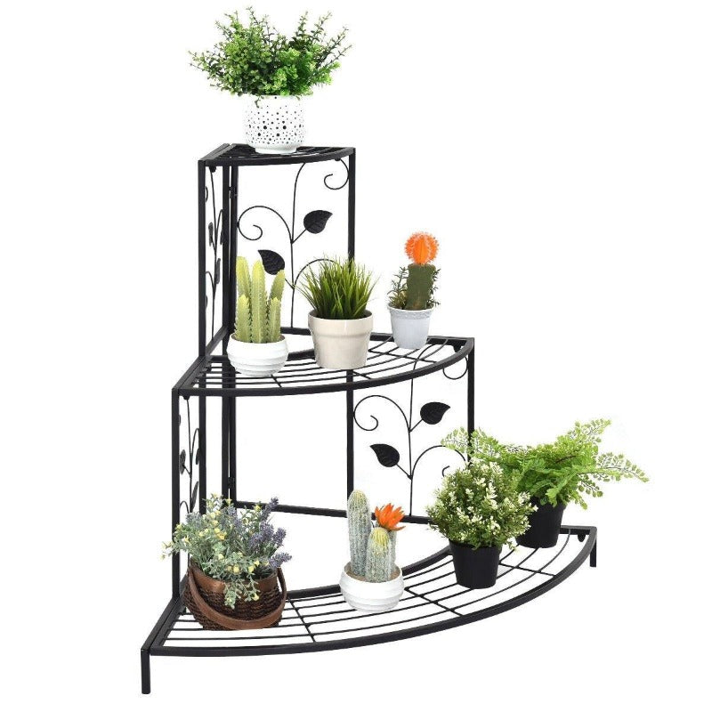 3 Tier Metal Outdoor Corner Plant Stand Flower Pot Rack - Bestoutdor