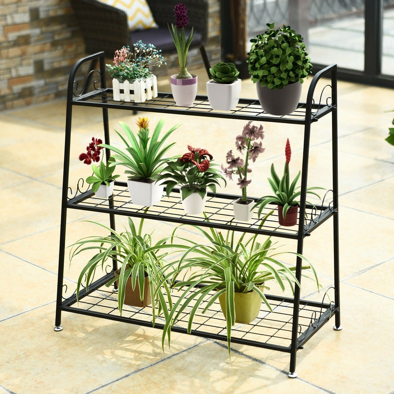 3 Tier Metal Plant Stand Flower Pots Holder with Adjustable Feet