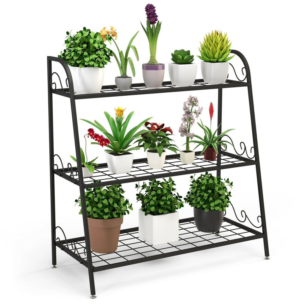 3 Tier Metal Plant Stand Flower Pots Holder with Adjustable Feet