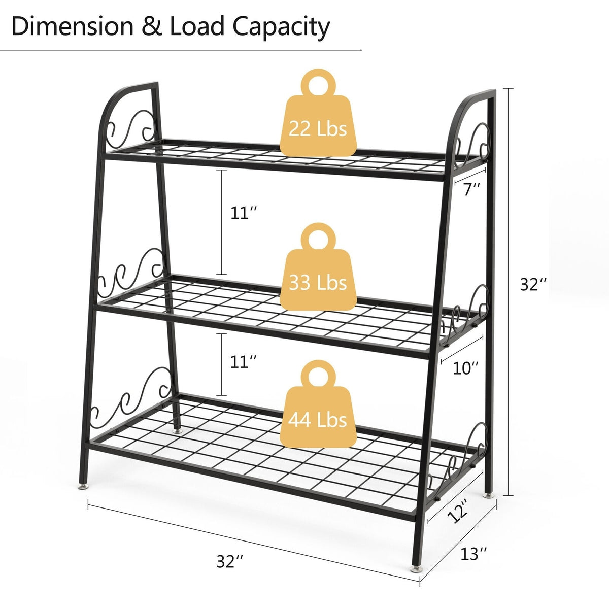 3 Tier Metal Plant Stand Flower Pots Holder with Adjustable Feet