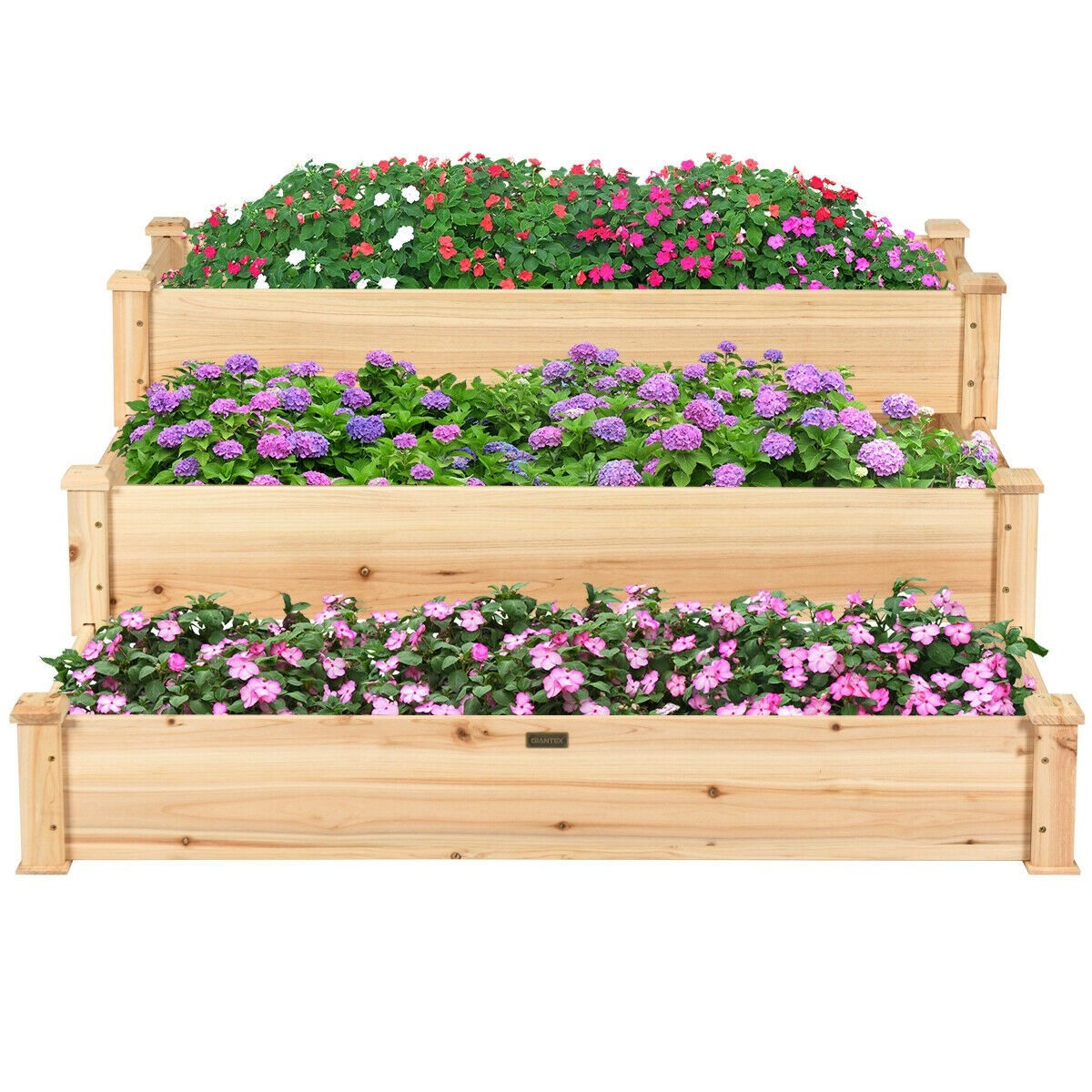 3-Tier Raised Garden Bed, Fir Wood Elevated Planter Box with 3 Dividable Bed Kit, Stackable Outdoor Above Ground Garden for Vegetables Herbs Flowers