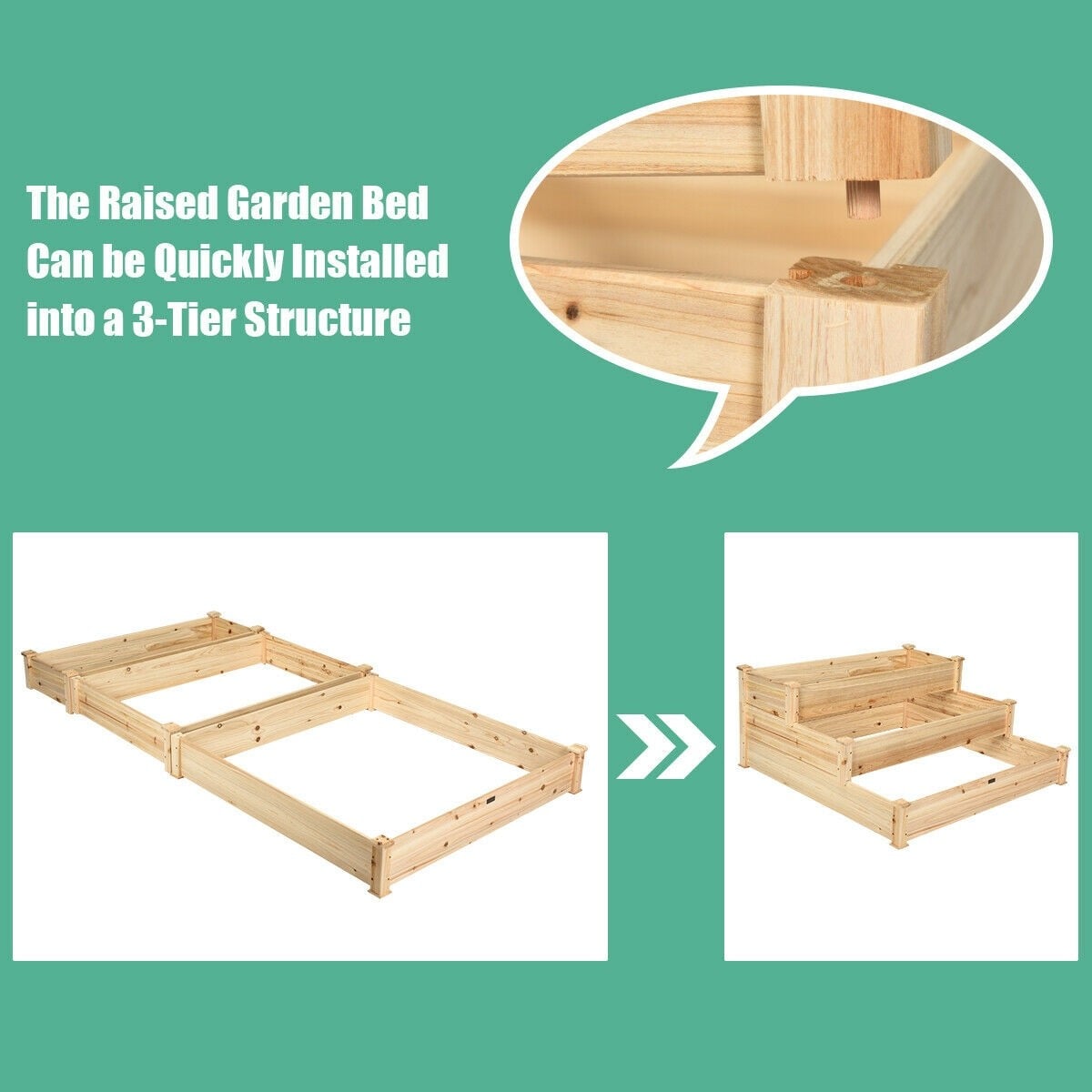 3-Tier Raised Garden Bed, Fir Wood Elevated Planter Box with 3 Dividable Bed Kit, Stackable Outdoor Above Ground Garden for Vegetables Herbs Flowers