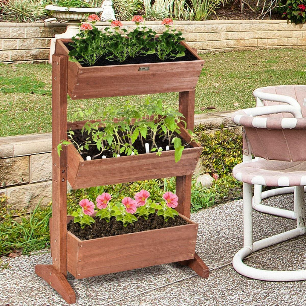 3 Tier Vertical Freestanding Raised Garden Bed Wooden Flower Rack - Bestoutdor