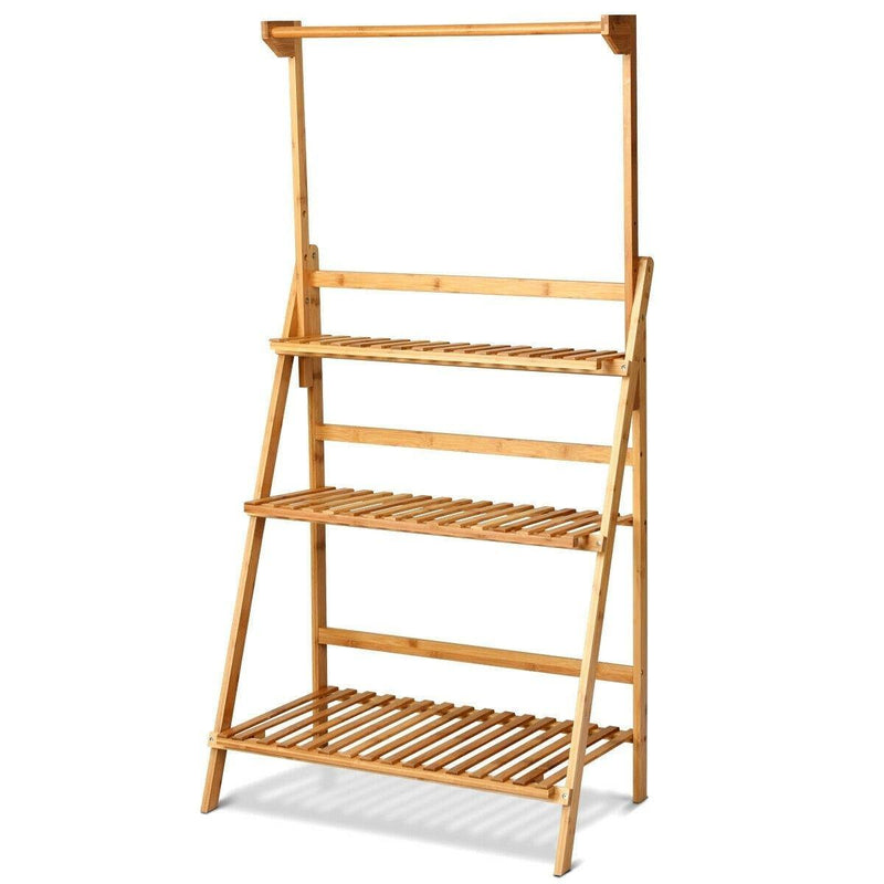 3 Tier Bamboo Hanging Folding Plant Stand Planter Shelf - Bestoutdor