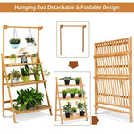 3 Tier Bamboo Hanging Folding Plant Stand Planter Shelf - Bestoutdor