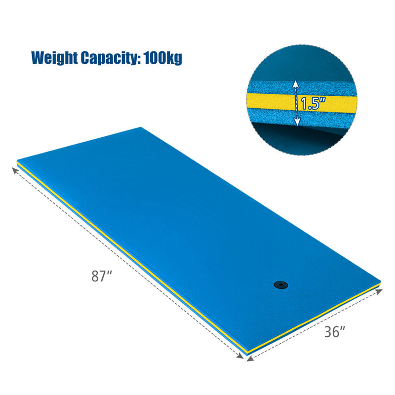 Floating Water Pad 3-Layer Tear Resistant XPE Foam Water Mat 87" x 36" Foam Pool Float with Rolling Pillow Design for Lake Water Activities