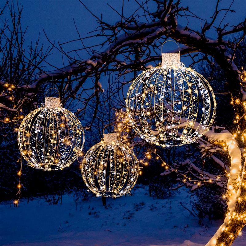 3 Pack Christmas LED Light Balls Lighted Sphere Balls with 180 Warm White & 180 White LED Lights