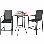 3 Piece Patio Bar Set Outdoor Bar Height Bistro Set with 2 Bar Chairs & Tempered Glass Top Bar Table for Backyard Garden Lawn