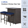 3 Piece Rattan Patio Bar Set Outdoor Wicker Bar Table & Stools Set with 2 Set of Cushion Cover