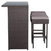 3 Piece Rattan Patio Bar Set Outdoor Wicker Bar Table & Stools Set with 2 Set of Cushion Cover