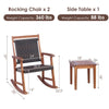 3 Piece Patio Rattan Rocking Bistro Set Acacia Wood Outdoor Rocker Chat Set with Side Table