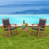 3 Piece Patio Rattan Rocking Bistro Set Acacia Wood Outdoor Rocker Chat Set with Side Table