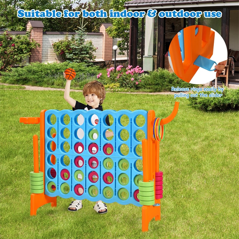 4-in-A-Row Giant Game Set 4-to-Score Lawn Game Set with Basketball Hoop