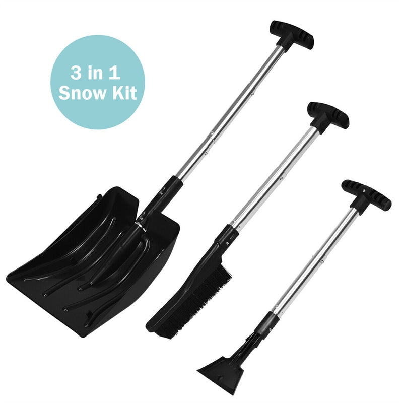 3 in 1 Snow Shovel Kit Emergency Sholve Portable Snow Removal Tool with Snow Brush & Ice Scraper