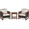 3 Piece Wicker Patio Bistro Set Rattan Conversation Sofa Chair with Acacia Wood Coffee Table & Cushions