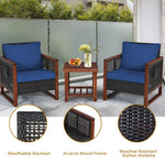 3 Piece Wicker Patio Bistro Set Rattan Conversation Sofa Chair with Acacia Wood Coffee Table & Cushions