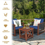 3 Piece Wicker Patio Bistro Set Rattan Conversation Sofa Chair with Acacia Wood Coffee Table & Cushions