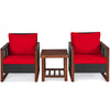 3 Piece Wicker Patio Bistro Set Rattan Conversation Sofa Chair with Acacia Wood Coffee Table & Cushions