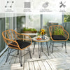 3 Piece Rattan Patio Bistro Set Wicker Conversation Set with Glass Coffee Table & Cushioned Armchairs