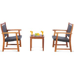 3 Piece Patio Acacia Wood Bistro Set Outdoor Rattan Conversation Chair Set with Side Table for Garden