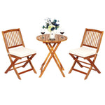 3PCS Patio Bistro Set Acacia Wood Folding Bistro Table Chair Set with Padded Cushions for Outdoor Garden Yard