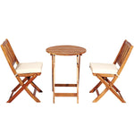 3PCS Patio Bistro Set Acacia Wood Folding Bistro Table Chair Set with Padded Cushions for Outdoor Garden Yard