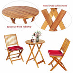 3PCS Patio Bistro Set Acacia Wood Folding Bistro Table Chair Set with Padded Cushions for Outdoor Garden Yard