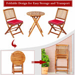 3PCS Patio Bistro Set Acacia Wood Folding Bistro Table Chair Set with Padded Cushions for Outdoor Garden Yard