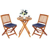 3PCS Patio Bistro Set Acacia Wood Folding Bistro Table Chair Set with Padded Cushions for Outdoor Garden Yard