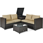 4-Piece Rattan Patio Furniture Set Outdoor Wicker Conversation Set with Storage Box, Coffee Table & Waterproof Cover