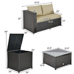 4-Piece Rattan Patio Furniture Set Outdoor Wicker Conversation Set with Storage Box, Coffee Table & Waterproof Cover