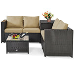 4-Piece Rattan Patio Furniture Set Outdoor Wicker Conversation Set with Storage Box, Coffee Table & Waterproof Cover