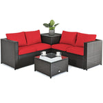 4-Piece Rattan Patio Furniture Set Outdoor Wicker Conversation Set with Storage Box, Coffee Table & Waterproof Cover