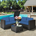 4-Piece Rattan Patio Furniture Set Outdoor Wicker Conversation Set with Storage Box, Coffee Table & Waterproof Cover