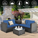 4-Piece Rattan Patio Furniture Set Outdoor Wicker Conversation Set with Storage Box, Coffee Table & Waterproof Cover