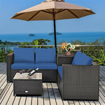 4-Piece Rattan Patio Furniture Set Outdoor Wicker Conversation Set with Storage Box, Coffee Table & Waterproof Cover