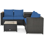 4-Piece Rattan Patio Furniture Set Outdoor Wicker Conversation Set with Storage Box, Coffee Table & Waterproof Cover