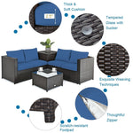 4-Piece Rattan Patio Furniture Set Outdoor Wicker Conversation Set with Storage Box, Coffee Table & Waterproof Cover