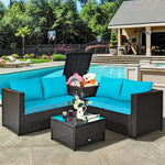 4-Piece Rattan Patio Furniture Set Outdoor Wicker Conversation Set with Storage Box, Coffee Table & Waterproof Cover