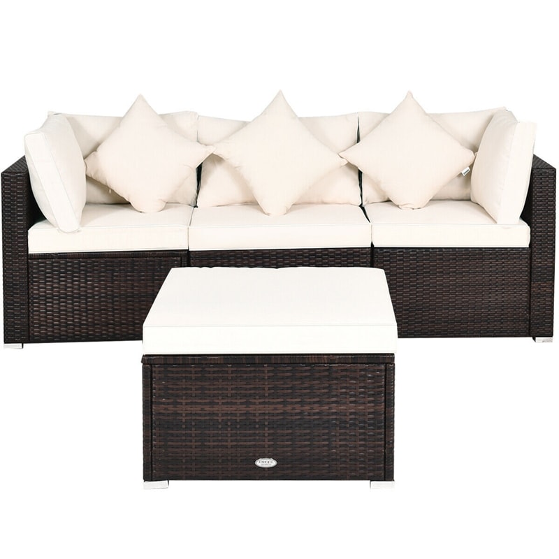 4-Piece Outdoor Wicker Sectional Sofa Set Rattan Patio Conversation Set with Cushions