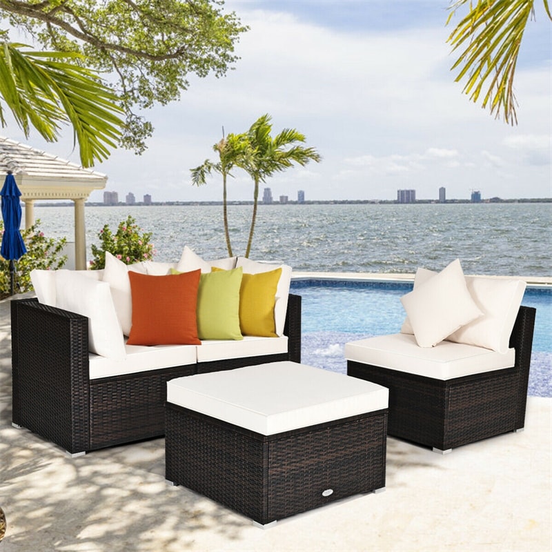 4-Piece Outdoor Wicker Sectional Sofa Set Rattan Patio Conversation Set with Cushions