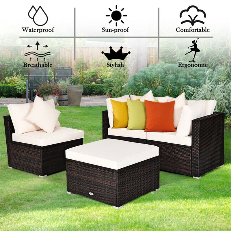 4-Piece Outdoor Wicker Sectional Sofa Set Rattan Patio Conversation Set with Cushions