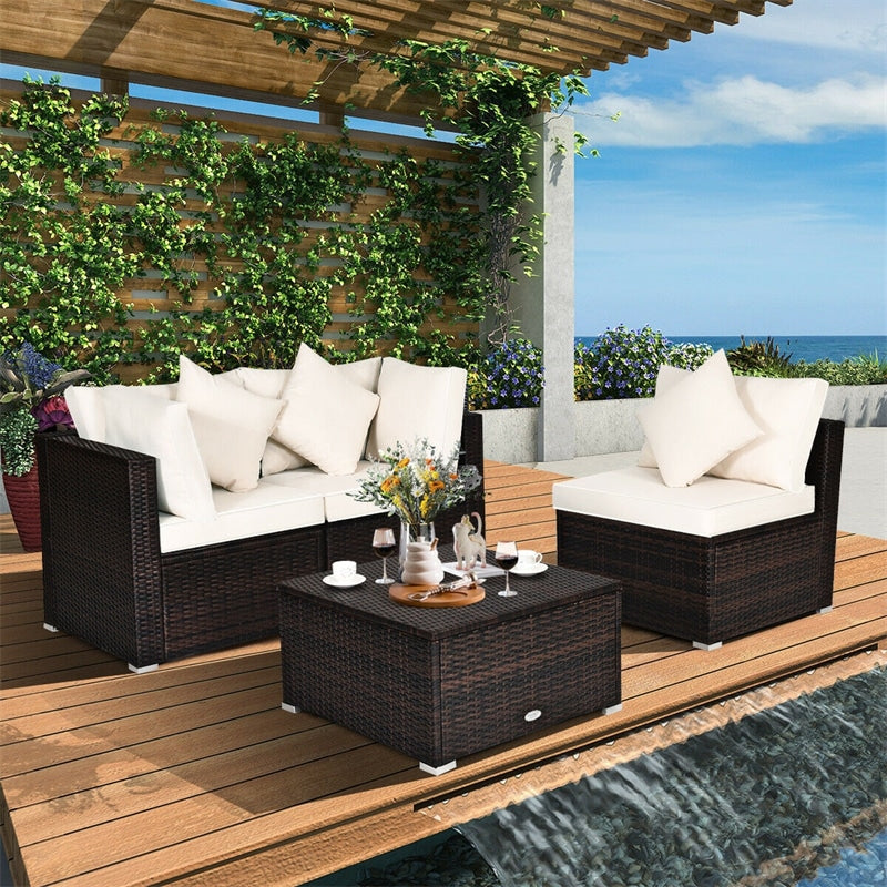 4-Piece Outdoor Wicker Sectional Sofa Set Rattan Patio Conversation Set with Cushions